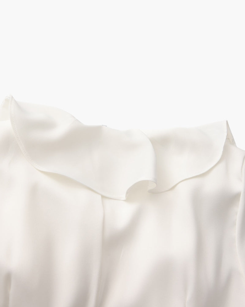 The Toronto Label™ | Pearl Button Ruffle Midi Dress