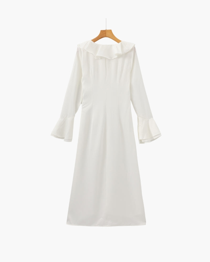 The Toronto Label™ | Pearl Button Ruffle Midi Dress
