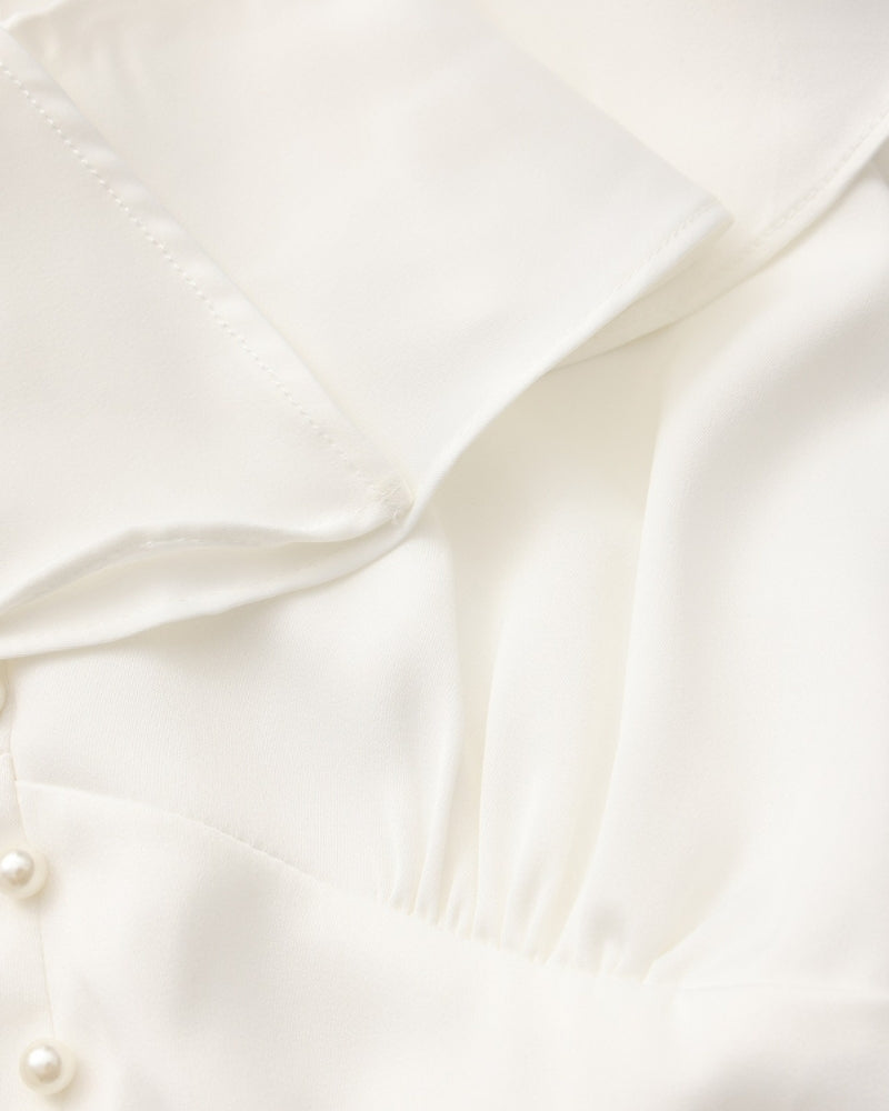 The Toronto Label™ | Pearl Button Ruffle Midi Dress