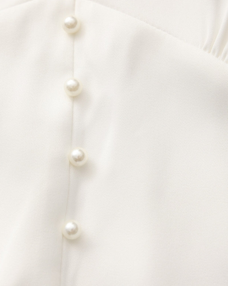 The Toronto Label™ | Pearl Button Ruffle Midi Dress
